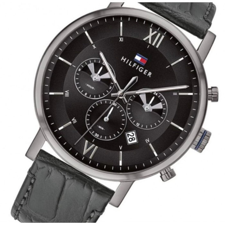  Shop Authentic Tommy Hilfiger Evan Black Dial Black Leather Strap Watch for Men - 1710395 - Luxxuri