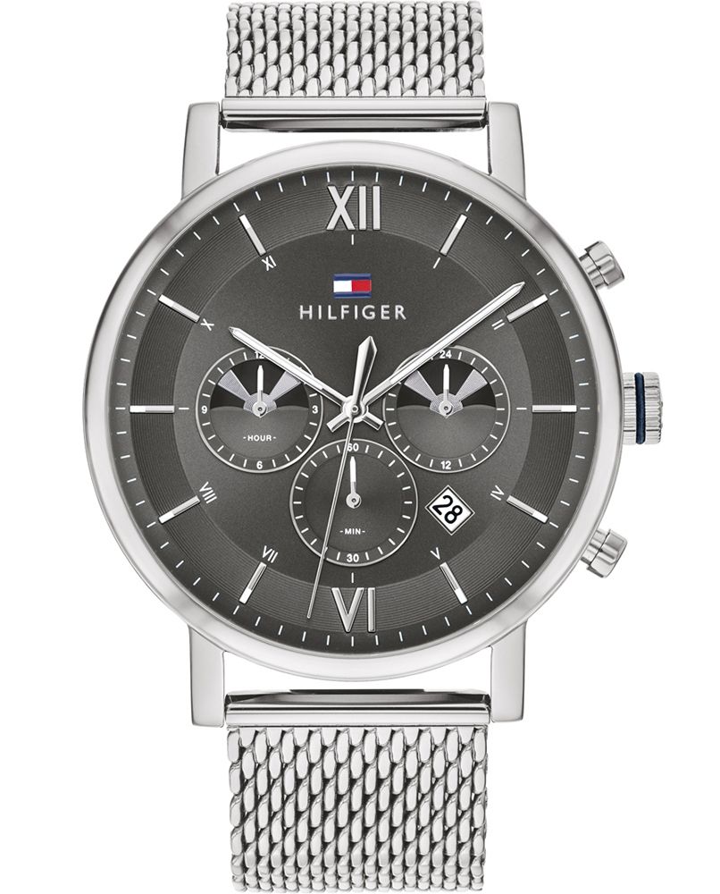  Shop Authentic Tommy Hilfiger Evan Grey Dial Silver Mesh Bracelet Watch for Men - 1710396 - Luxxuri