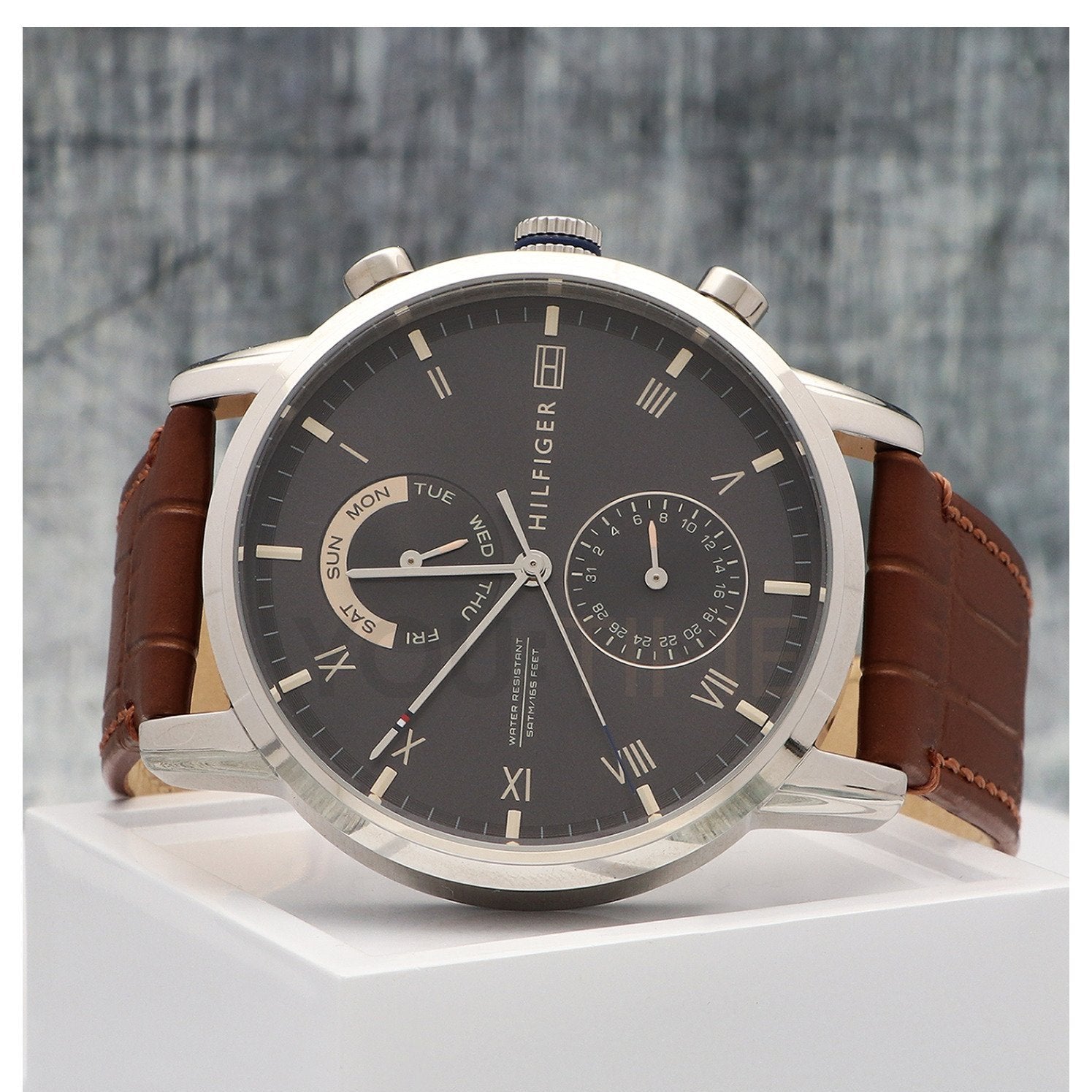  Shop Authentic Tommy Hilfiger Kane Grey Dial Brown Leather Strap Watch for Men - 1710398 - Luxxuri