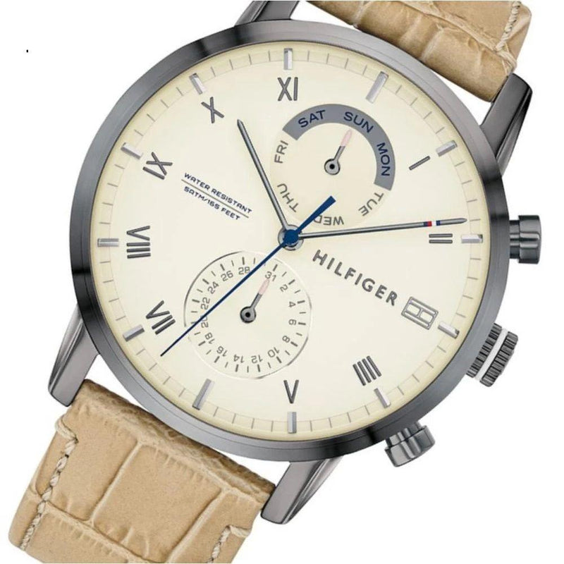  Shop Authentic Tommy Hilfiger Kane White Dial Beige Leather Strap Watch for Men - 1710399 - Luxxuri