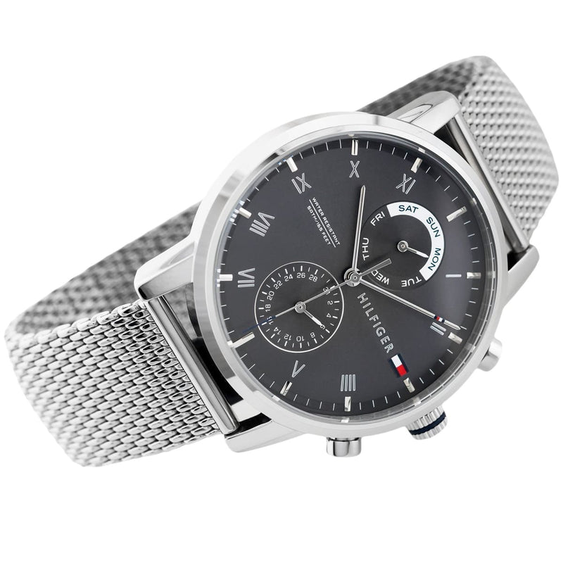  Shop Authentic Tommy Hilfiger Kane Black Dial Silver Mesh Bracelet Watch for Men - 1710402 - Luxxuri