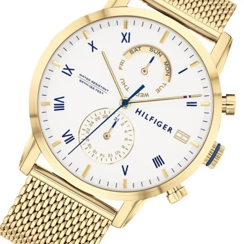  Shop Authentic Tommy Hilfiger Kane White Dial Gold Mesh Bracelet Watch for Men - 1710403 - Luxxuri