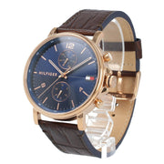  Shop Authentic Tommy Hilfiger Daniel Blue Dial Brown Leather Strap Watch for Men - 1710418 - Luxxuri