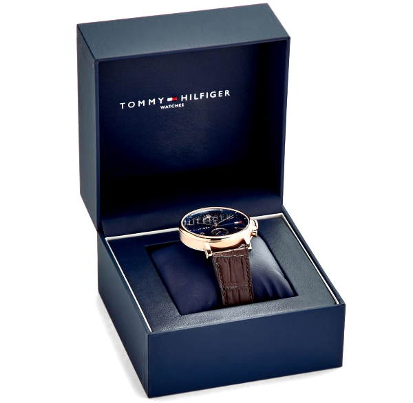  Shop Authentic Tommy Hilfiger Daniel Blue Dial Brown Leather Strap Watch for Men - 1710418 - Luxxuri