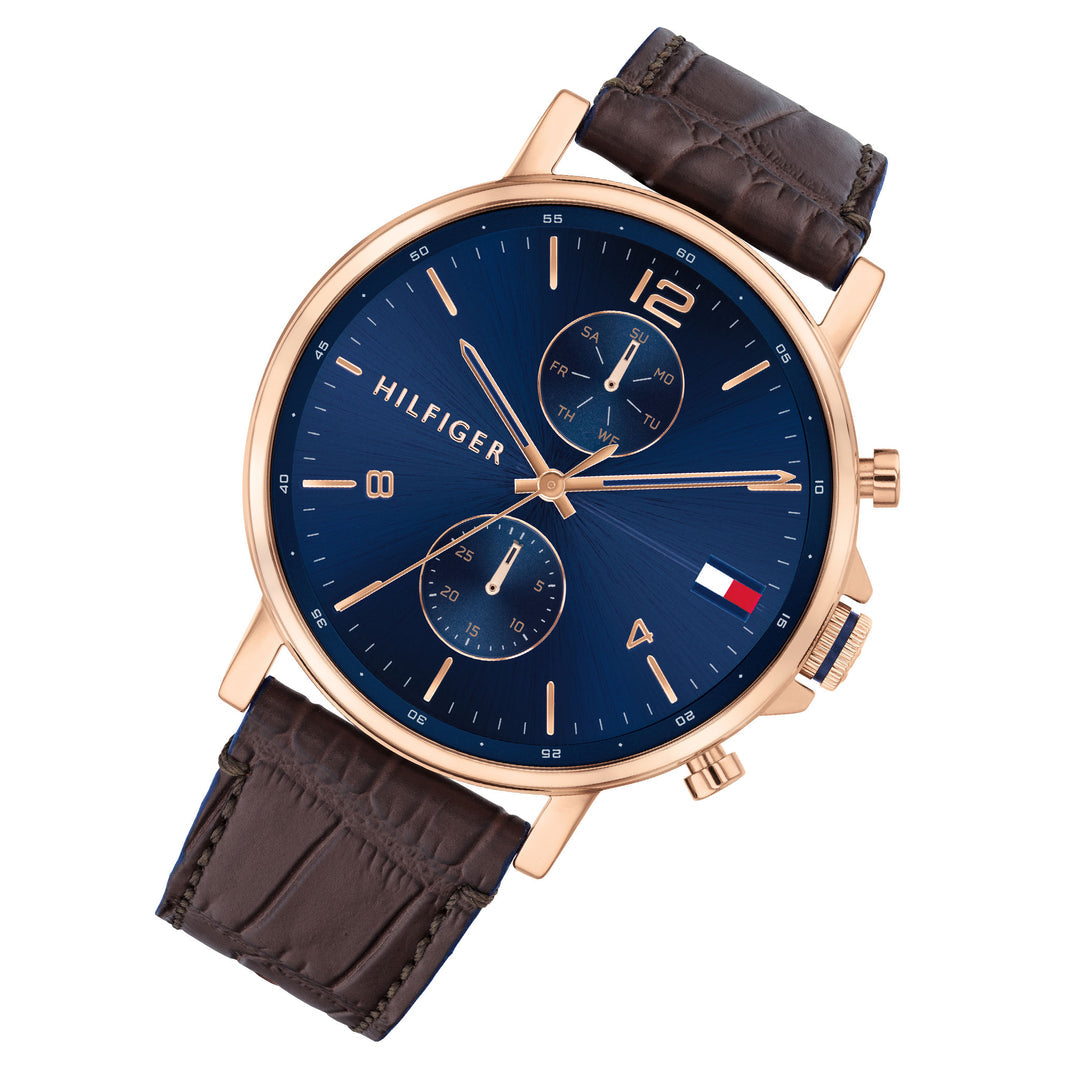  Shop Authentic Tommy Hilfiger Daniel Blue Dial Brown Leather Strap Watch for Men - 1710418 - Luxxuri