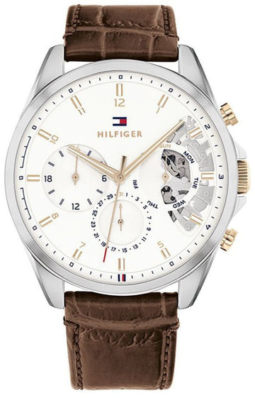  Shop Authentic Tommy Hilfiger Baker Chronograph White Dial Brown Leather Strap Watch For Men - 1710450 - Luxxuri