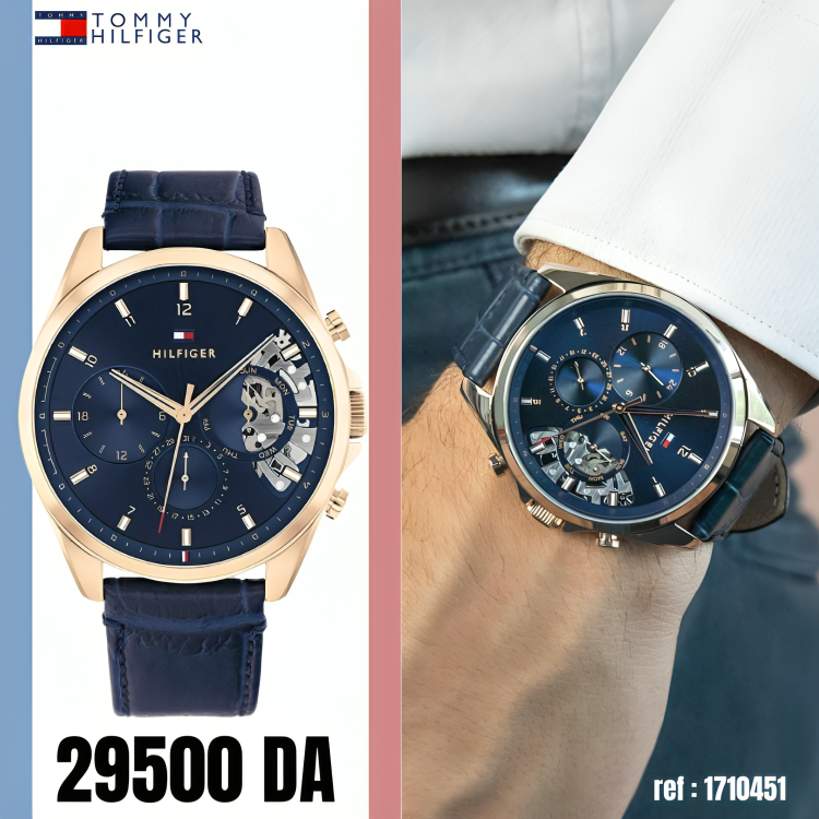  Shop Authentic Tommy Hilfiger Baker Chronograph Quartz Blue Dial Blue Leather Strap Watch For Men - 1710451 - Luxxuri