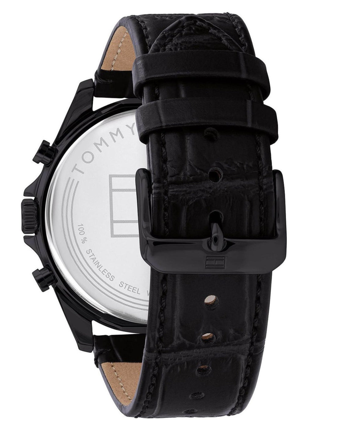  Shop Authentic Tommy Hilfiger Baker Chronograph Black Dial Black Leather Strap Watch For Men  - 1710452 - Luxxuri
