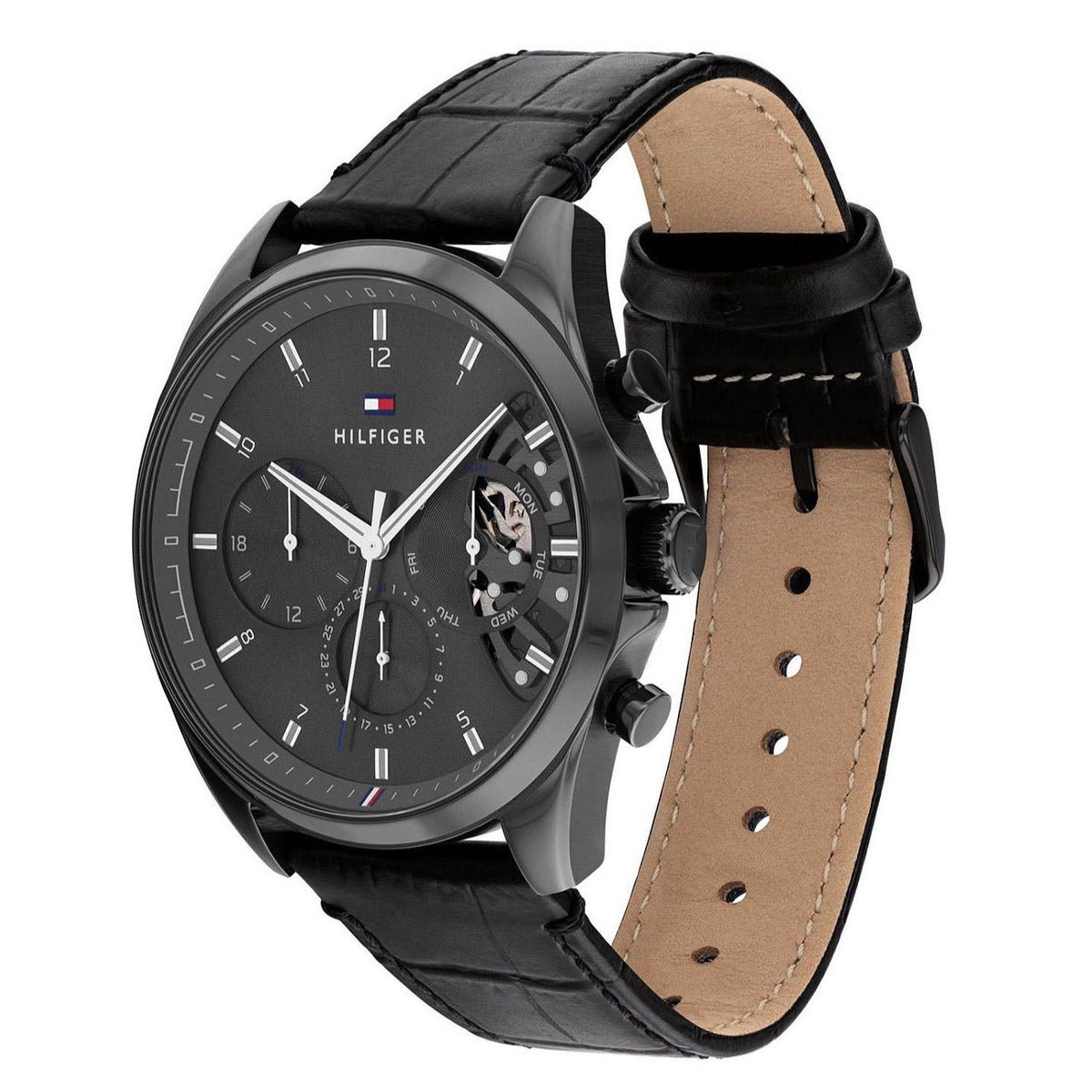  Shop Authentic Tommy Hilfiger Baker Chronograph Black Dial Black Leather Strap Watch For Men  - 1710452 - Luxxuri
