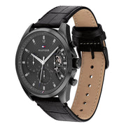  Shop Authentic Tommy Hilfiger Baker Chronograph Black Dial Black Leather Strap Watch For Men  - 1710452 - Luxxuri