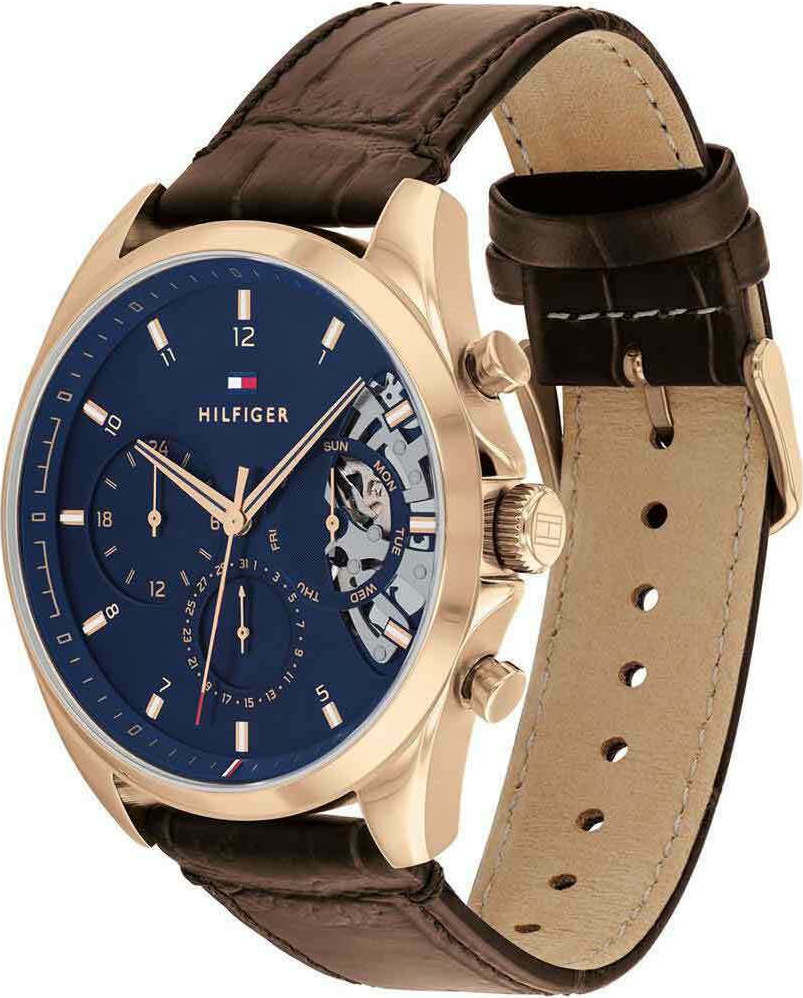  Shop Authentic Tommy Hilfiger Baker Chronograph Blue Dial Brown Leather Strap Watch For Men - 1710453 - Luxxuri
