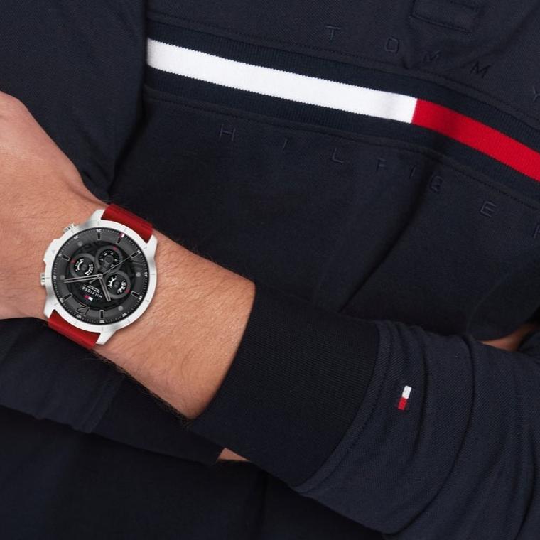  Shop Authentic Tommy Hilfiger Luca Chronograph Grey Dial Red Silicone Strap Watch For Men - 1710490 - Luxxuri