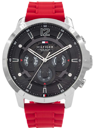  Shop Authentic Tommy Hilfiger Luca Chronograph Grey Dial Red Silicone Strap Watch For Men - 1710490 - Luxxuri