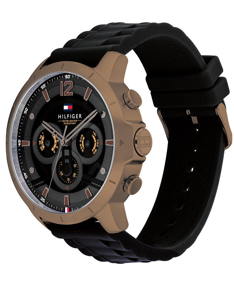  Shop Authentic Tommy Hilfiger Luca Chronograph Black Dial Black Rubber Strap Watch For Men - 1710491 - Luxxuri