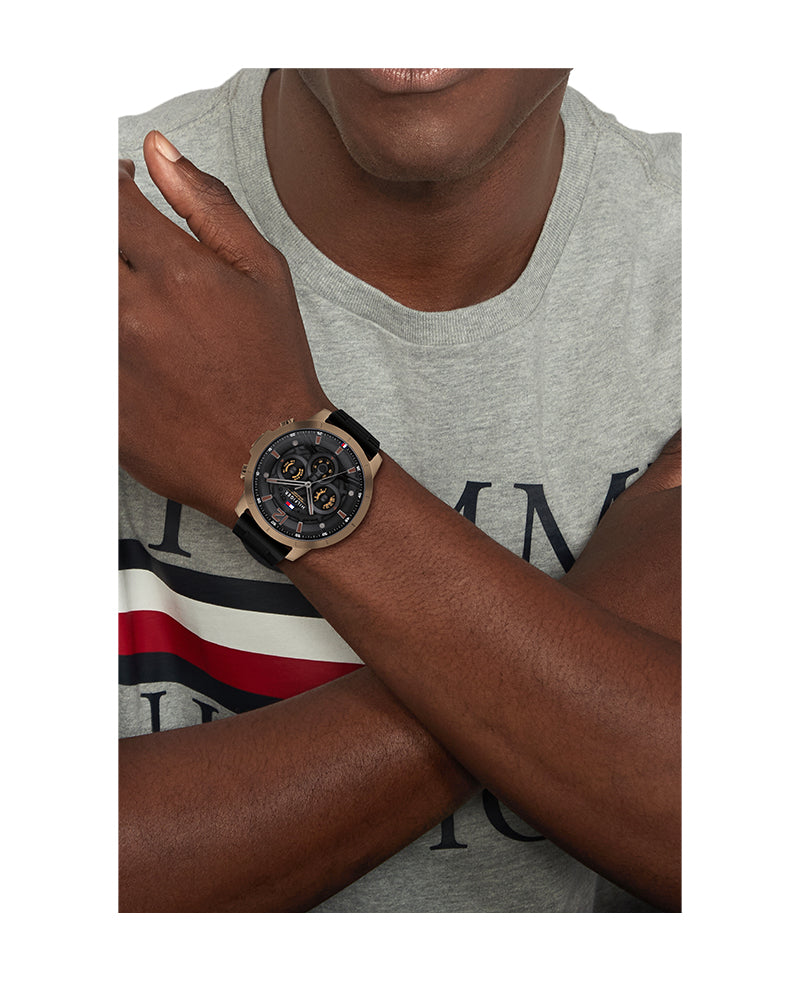  Shop Authentic Tommy Hilfiger West Chronograph Grey Dial Brown Leather Strap Watch For Men - 1791710 - Luxxuri