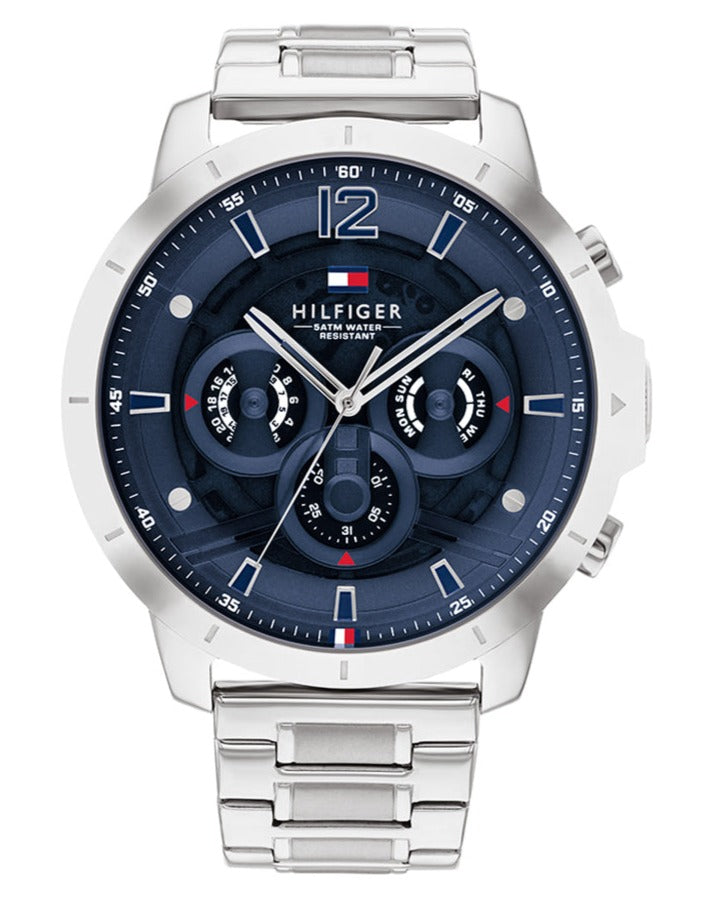  Shop Authentic Tommy Hilfiger Luca Chronograph Blue Dial Silver Steel Strap Watch For Men - 1710492 - Luxxuri