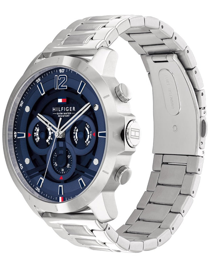  Shop Authentic Tommy Hilfiger Luca Chronograph Blue Dial Silver Steel Strap Watch For Men - 1710492 - Luxxuri