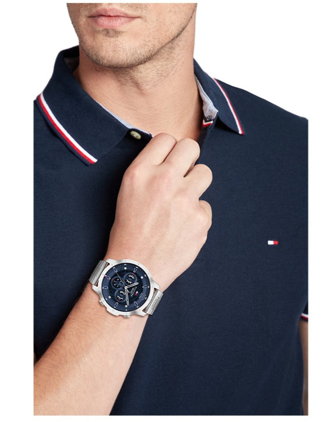  Shop Authentic Tommy Hilfiger Luca Chronograph Blue Dial Silver Steel Strap Watch For Men - 1710492 - Luxxuri
