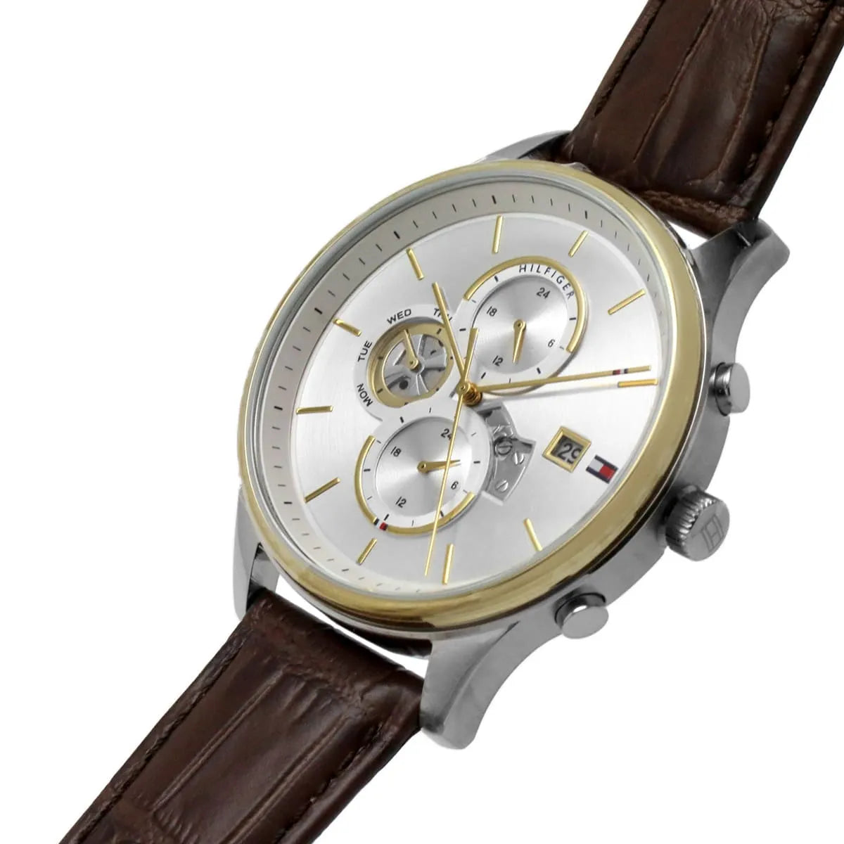  Shop Authentic Tommy Hilfiger Weston Chronograph Silver Dial Brown Leather Strap Watch For Men - 1710501 - Luxxuri
