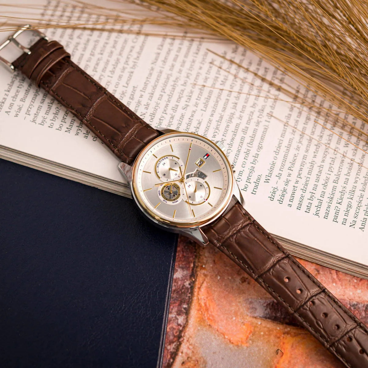  Shop Authentic Tommy Hilfiger Weston Chronograph Silver Dial Brown Leather Strap Watch For Men - 1710501 - Luxxuri