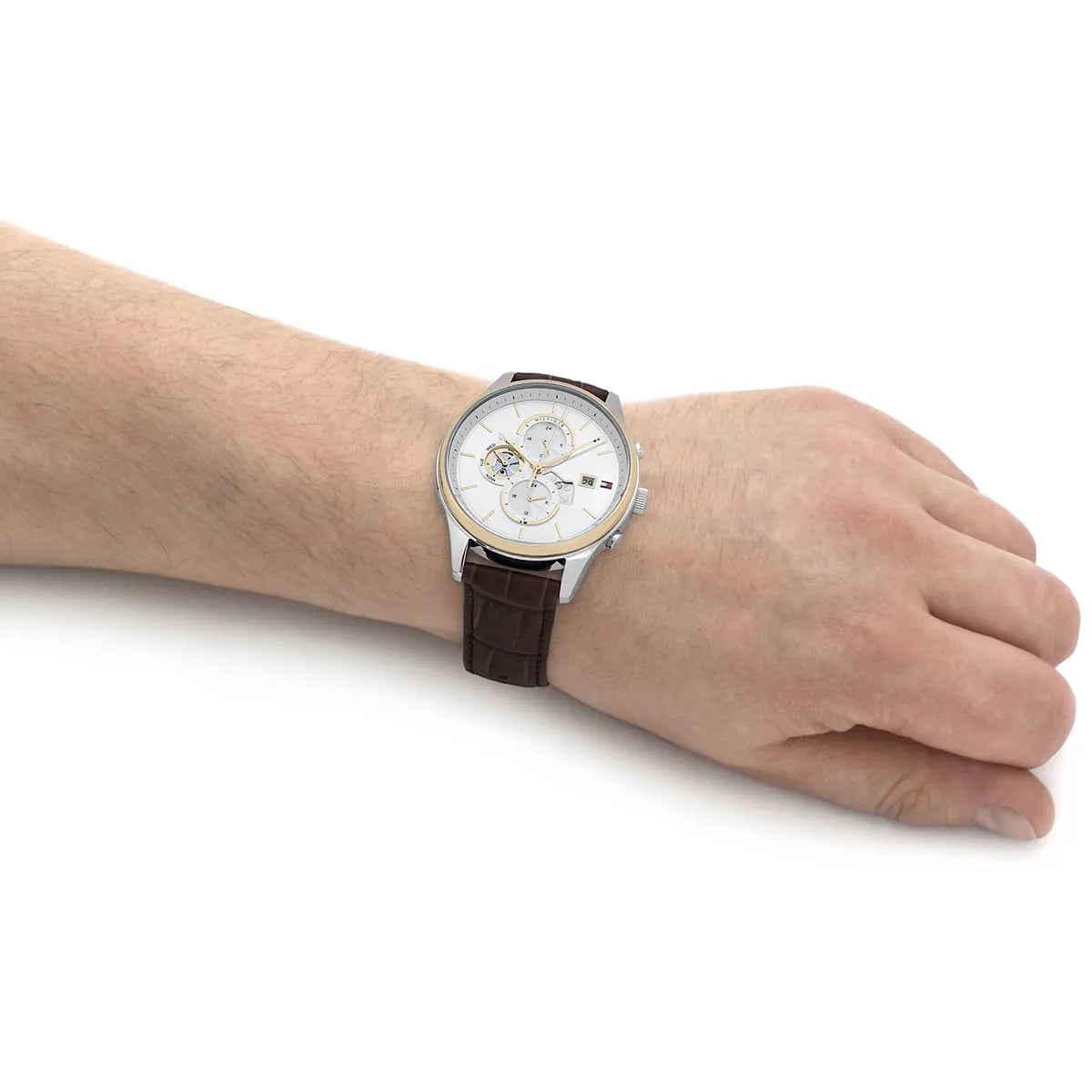  Shop Authentic Tommy Hilfiger Weston Chronograph Silver Dial Brown Leather Strap Watch For Men - 1710501 - Luxxuri