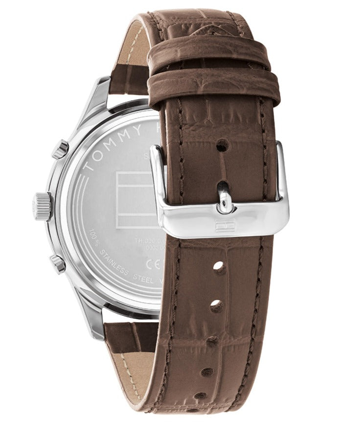  Shop Authentic Tommy Hilfiger Weston Chronograph Silver Dial Brown Leather Strap Watch For Men - 1710501 - Luxxuri