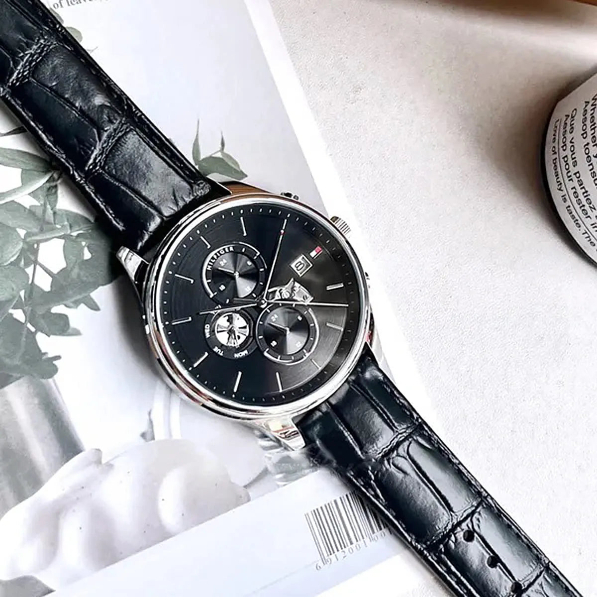  Shop Authentic Tommy Hilfiger Weston Chronograph Black Dial Black Leather Strap Watch For Men - 1710502 - Luxxuri
