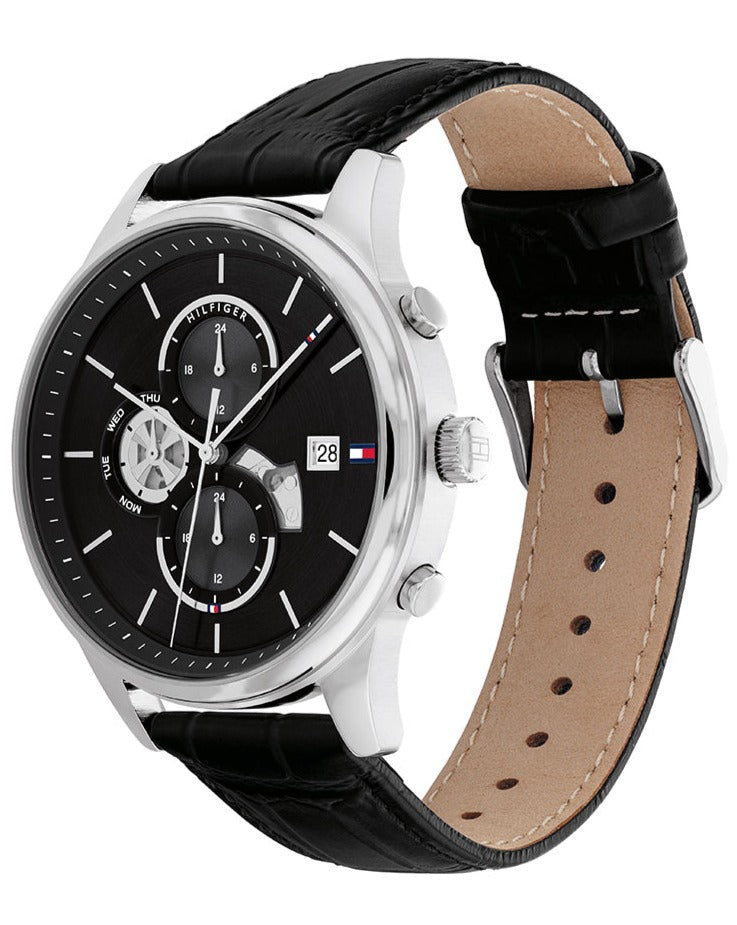  Shop Authentic Tommy Hilfiger Weston Chronograph Black Dial Black Leather Strap Watch For Men - 1710502 - Luxxuri