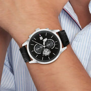  Shop Authentic Tommy Hilfiger Weston Chronograph Black Dial Black Leather Strap Watch For Men - 1710502 - Luxxuri