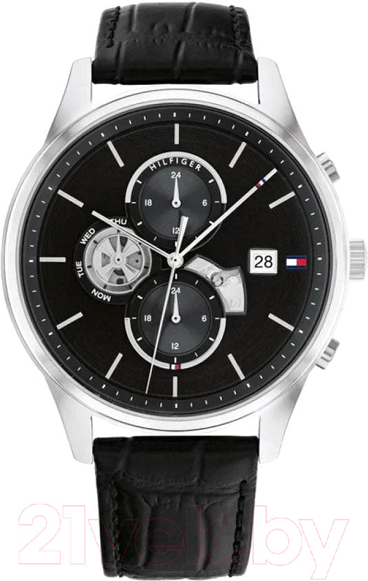  Shop Authentic Tommy Hilfiger Weston Chronograph Black Dial Black Leather Strap Watch For Men - 1710502 - Luxxuri