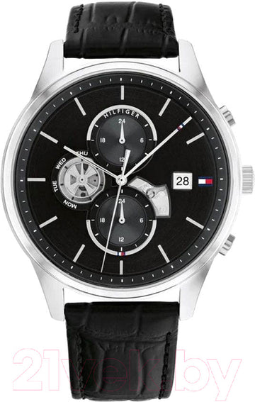  Shop Authentic Tommy Hilfiger Weston Chronograph Black Dial Black Leather Strap Watch For Men - 1710502 - Luxxuri