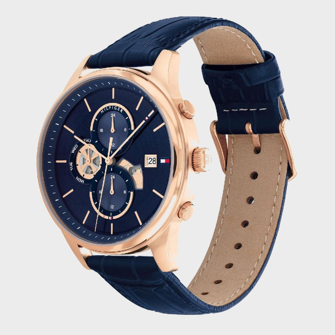  Shop Authentic Tommy Hilfiger Weston Chronograph Blue Dial Blue Leather Strap Watch For Men - 1710503 - Luxxuri