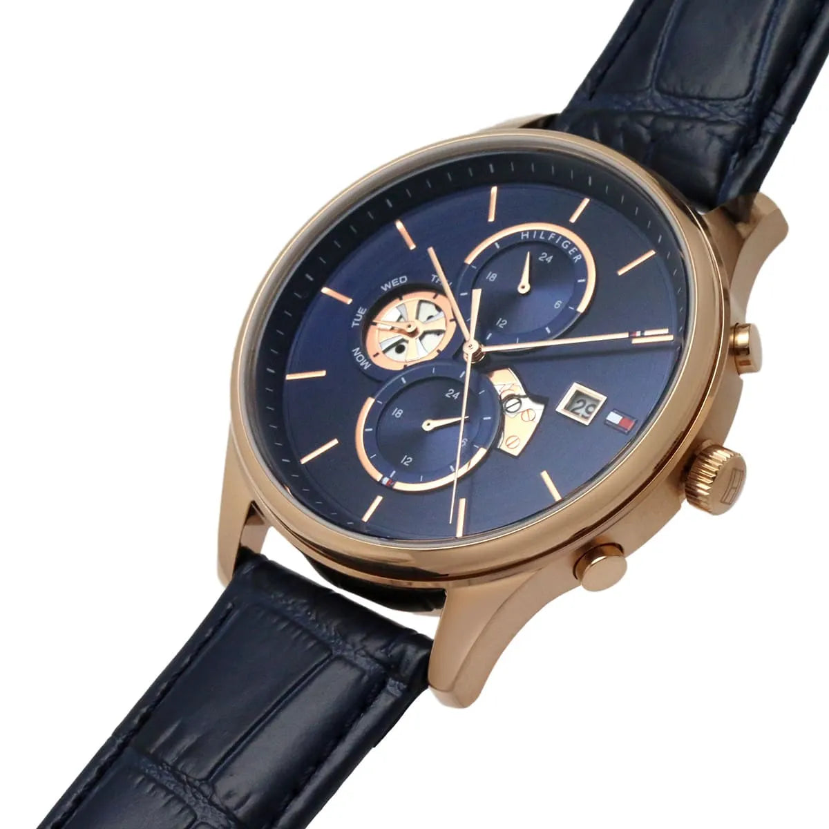  Shop Authentic Tommy Hilfiger Weston Chronograph Blue Dial Blue Leather Strap Watch For Men - 1710503 - Luxxuri