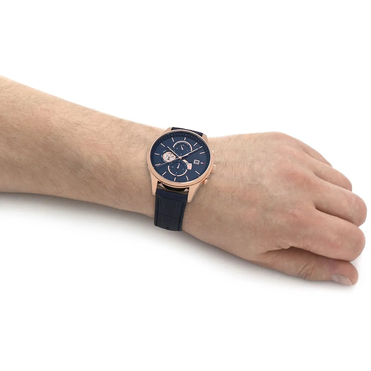  Shop Authentic Tommy Hilfiger Weston Chronograph Blue Dial Blue Leather Strap Watch For Men - 1710503 - Luxxuri