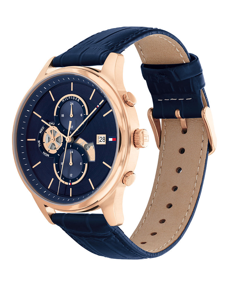  Shop Authentic Tommy Hilfiger Weston Chronograph Blue Dial Blue Leather Strap Watch For Men - 1710503 - Luxxuri