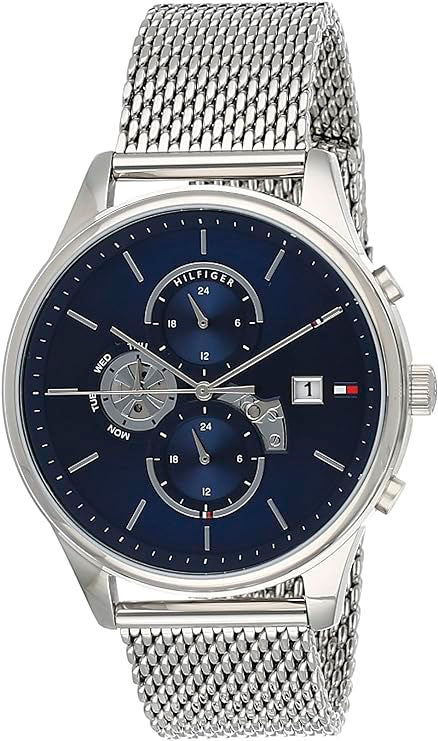 Shop Authentic Tommy Hilfiger Weston Chronograph Blue Dial Silver Mesh Bracelet Watch For Men - 1710504 - Luxxuri