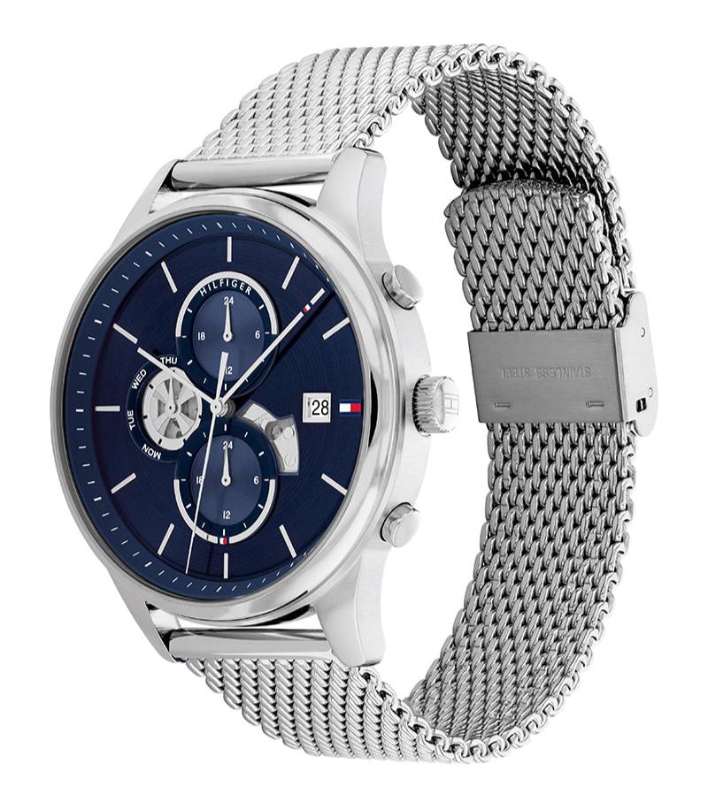  Shop Authentic Tommy Hilfiger Weston Chronograph Blue Dial Silver Mesh Bracelet Watch For Men - 1710504 - Luxxuri