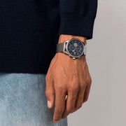  Shop Authentic Tommy Hilfiger Weston Chronograph Blue Dial Silver Mesh Bracelet Watch For Men - 1710504 - Luxxuri