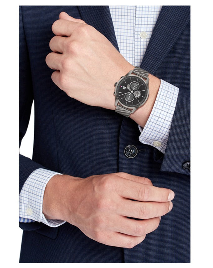  Shop Authentic Tommy Hilfiger Weston Chronograph Grey Dial Grey Mesh Bracelet Watch For Men - 1710506 - Luxxuri