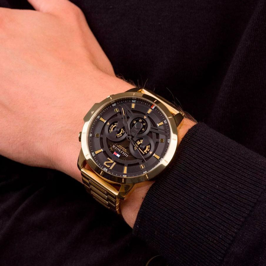  Shop Authentic Tommy Hilfiger Luca Chronograph Black Dial Gold Steel Strap Watch For Men - 1710511 - Luxxuri