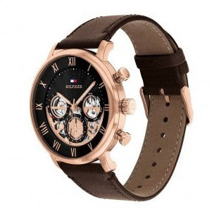  Shop Authentic Tommy Hilfiger Legend Analog Black Dial Brown Leather Strap Watch For Men - 1710566 - Luxxuri