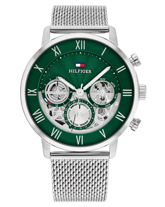  Shop Authentic Tommy Hilfiger Legend Chronograph Green Dial Silver Mesh Bracelet Watch For Men - 1710567 - Luxxuri