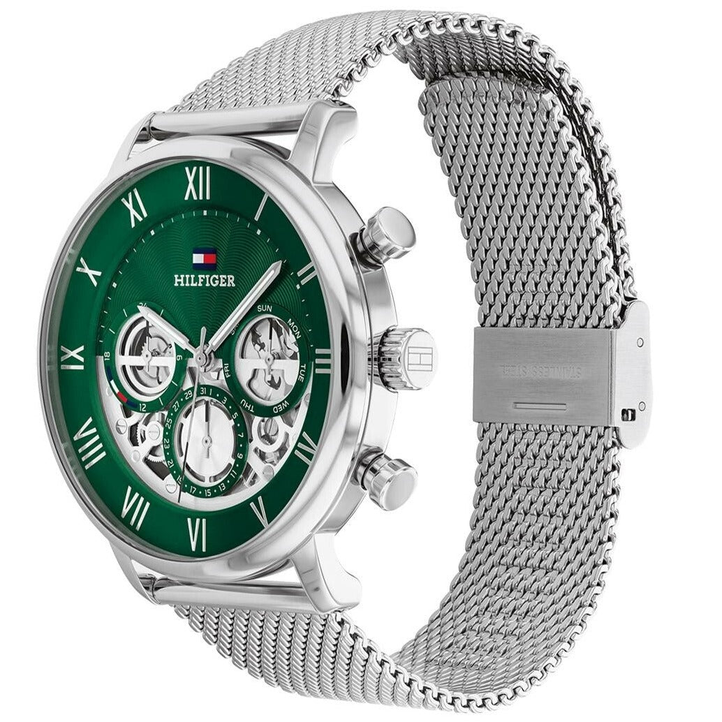  Shop Authentic Tommy Hilfiger Legend Chronograph Green Dial Silver Mesh Bracelet Watch For Men - 1710567 - Luxxuri