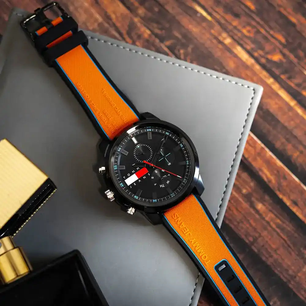  Shop Authentic Tommy Hilfiger Wynwood Chronograph Black Dial Orange Silicone Strap Watch For Men - 1710583 - Luxxuri