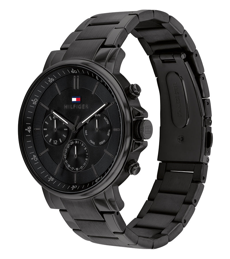  Shop Authentic Tommy Hilfiger Tyson Chronograph Black Dial Black Steel Strap Watch For Men - 1710590 - Luxxuri
