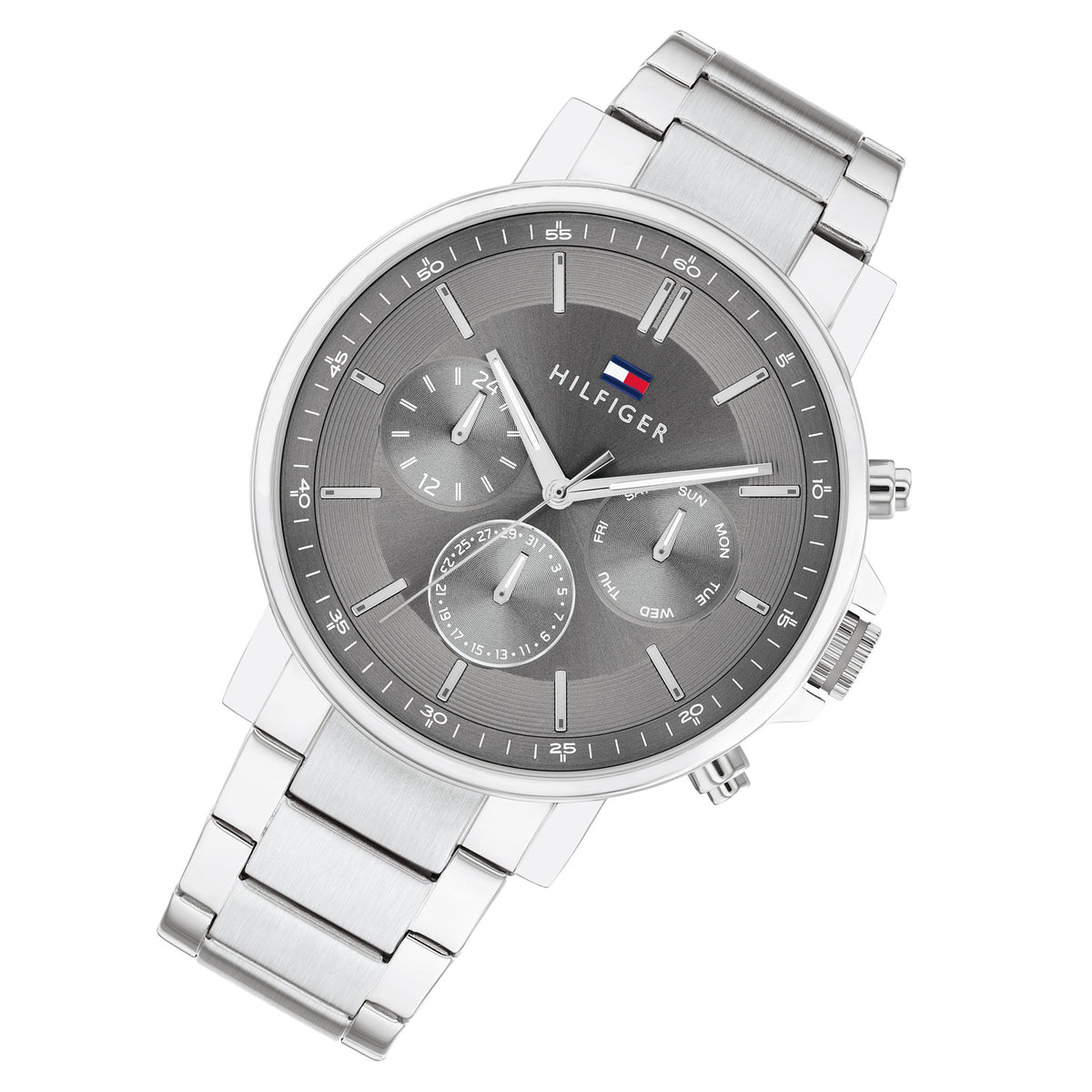  Shop Authentic Tommy Hilfiger Tyson Chronograph Grey Dial Silver Steel Strap Watch For Men - 1710604 - Luxxuri