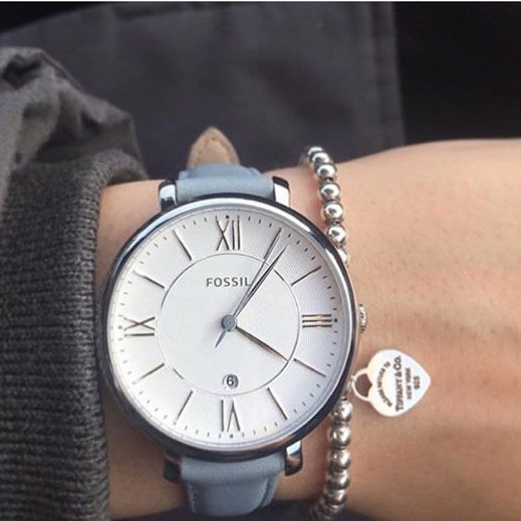  Shop Authentic Fossil Jacqueline White Dial Light Blue Leather Strap Watch for Women - ES3821 - Luxxuri
