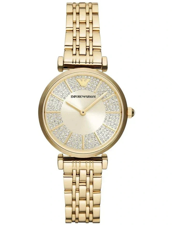 Shop Authentic Emporio Armani Gianni T Bar Analog Crystals Gold Dial Gold Steel Strap Watch For Women - AR11608 - Luxxuri