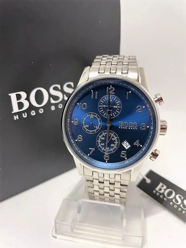  Shop Authentic Hugo Boss Navigator Chronograph Blue Dial Silver Steel Strap Watch for Men - 1513498 - Luxxuri