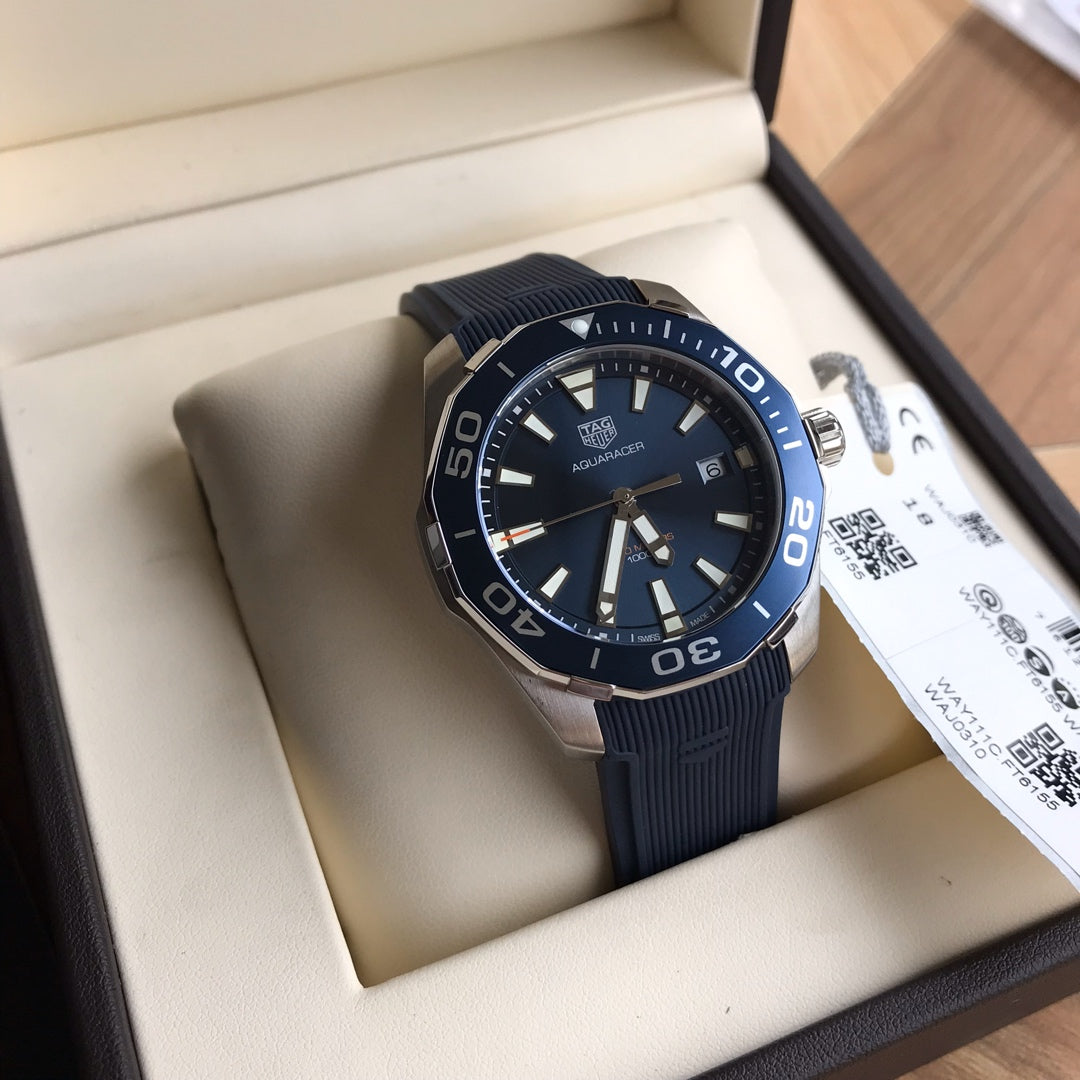  Shop Authentic Tag Heuer Aquaracer Blue Dial Blue Rubber Strap Watch for Men - WAY111C.FT6155 - Luxxuri